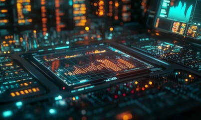 Obraz premium Futuristic interface with glowing lines and data.