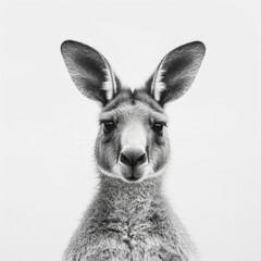 Fototapeta premium Close-up Portrait of a Curious Kangaroo Against a Minimalist White Background, Capturing Its Unique Expression and Soft Fur Texture