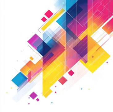 Colorful geometric abstract  design with overlapping shapes creating a vibrant and dynamic composition