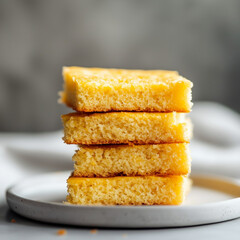 Fototapeta premium Stack of homemade cornbread squares on plate