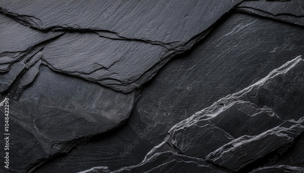Poster close-up dark layered slate stone texture. natural rough rock surface with intricate patterns for ru