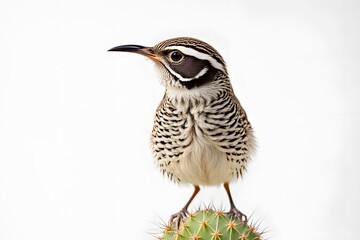 Fototapeta premium Cactus wren bird on white background, AI Generated