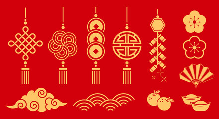 vector chinese new year icon set, lurnar new year, icon and symbol set