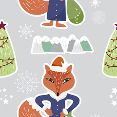 Merry Christmas and Happy New Year! Seamless pattern, new year symbol, hand drawn vector illustration.