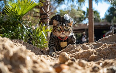 Obraz premium Pirate Cat on the Beach