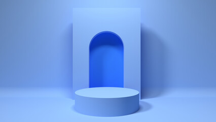 Blue podium display product 3d rendering