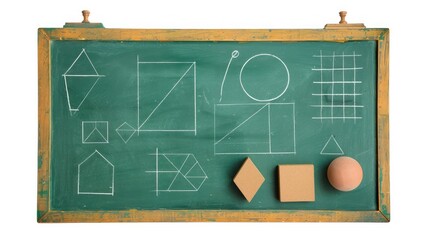 Fototapeta premium Chalkboard with Geometric Shapes and Wooden Blocks