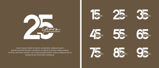 set of anniversary logo flat white color on brown background for celebration moment