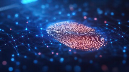 A digital fingerprint, glowing and connected to a network of data points, symbolizing digital security, authentication, and identity.