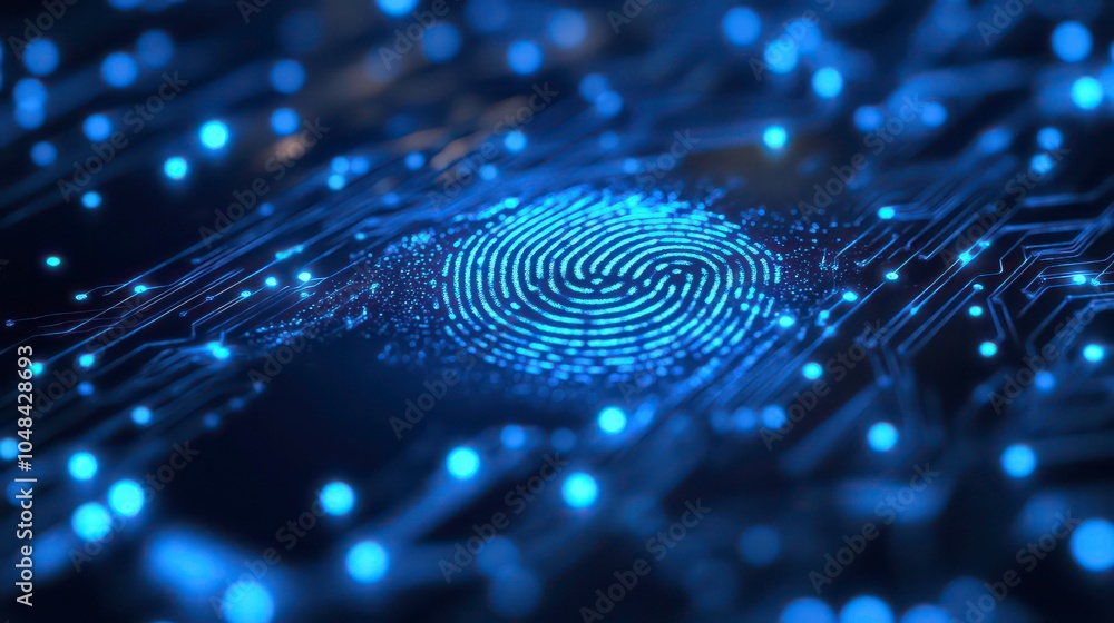 Aufkleber a close-up of a glowing blue fingerprint on a circuit board, representing digital security and biome