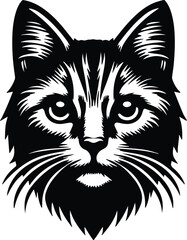 A cat head vector art silhouette with white background