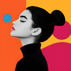 Modern Beauty Concepts: Women in Dynamic Urban and Natural Environments, Featuring Bold Geometric Designs and Retro Album Cover Inspirations