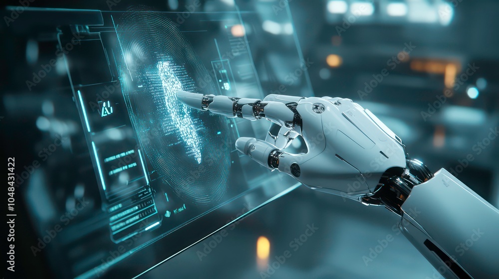Aufkleber a robotic hand interacts with a futuristic digital interface, highlighting the concept of artificial