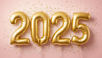 2025 New Year Celebration Banner with Sparkling Gold Balloon Numbers