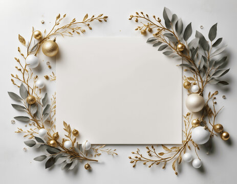 White Paper Greeting Card with Festive Eco Christmas Decorations &ndash; Perfect for New Year