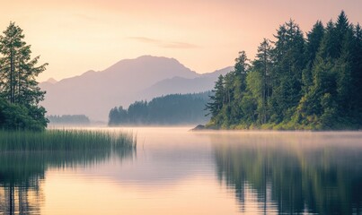 A serene lake with a beautiful mountain range in the background