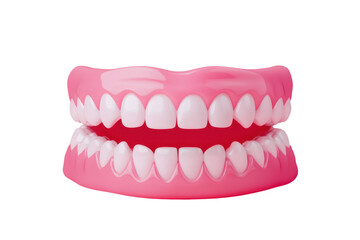 Obraz premium Bright pink dentures on a white background