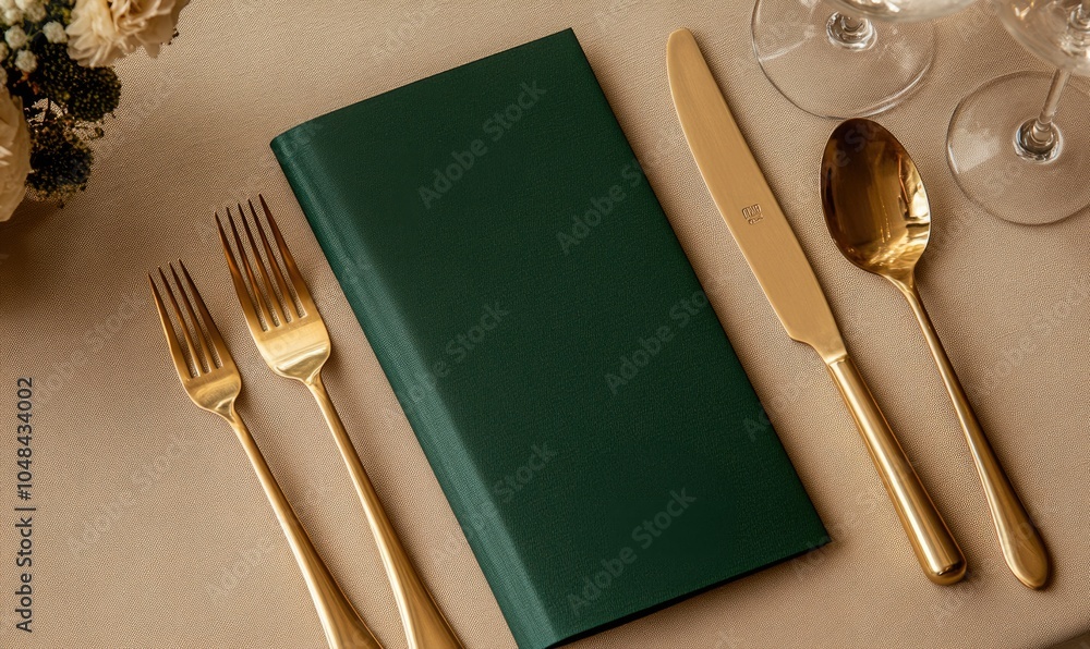 Poster a green menu with a knife and fork on top of it