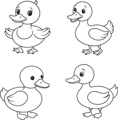 Duck 4 sets vector line art silhouette PNG with transparent background