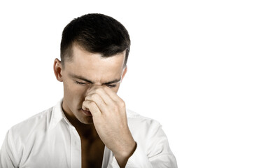 Headache and migraine. Attractive man and health problems.