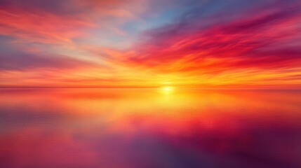 Fototapeta premium A vibrant twilight sky with a rich blend of orange, red, and purple tones, reflecting on the calm waters below