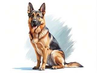 Artisanal Stencil Print of a German Shepherd Dog in Minimalist Style - Modern, Trendy Design for Pet Products and Home Decor