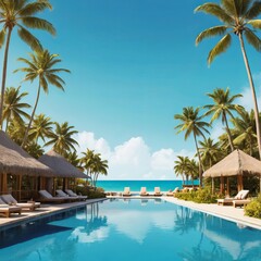 Fototapeta premium A luxurious tropical getaway awaits at this stunning beachfront resort.