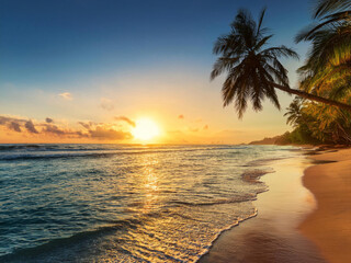 sunset on the beach in summer
