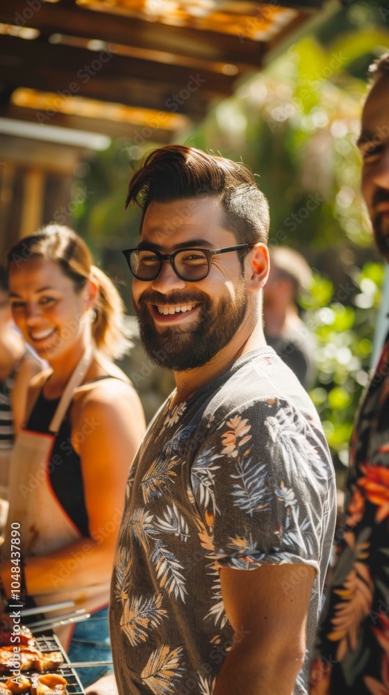 Wall mural a man with a beard and glasses is smiling at the camera