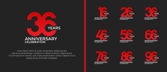 set of anniversary logo flat red and white color on black background for celebration moment