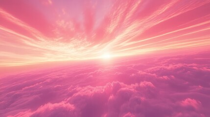 A warm pink sky at dusk with light streaks of clouds gently scattered across the horizon, creating a soft, glowing effect