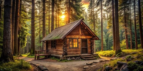 Tranquil and rustic cabin hidden in a peaceful forest setting