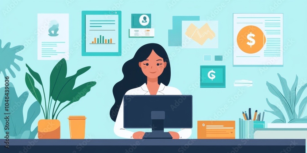 Poster a businesswoman uses a digital screen showing open banking icons. this represents the idea of open b