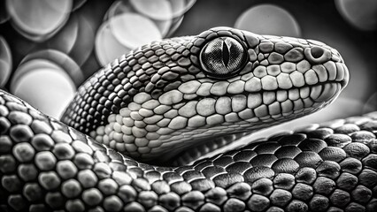 Fototapeta premium Black and White Snake Drawing for Educational Materials - Detailed Long Exposure Artwork for Biology, Nature Studies, Wildlife Education, Art Projects, and Science Resources