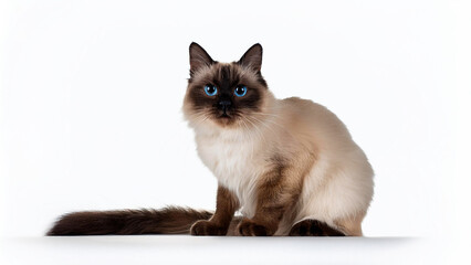 Balinese cat sitting on white background.