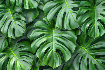 Tropical monstera leaves forming a lush green background