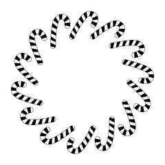 Striped Candy cane Black and white Round Frame border in trendy doodle style. Copy space. Template