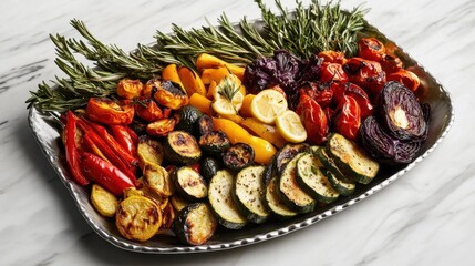Vibrant Roasted Vegetable Medley on a Marble Tray