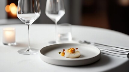 Elegant Dining Experience with Fine Cuisine and Glassware