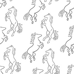 seamless pattern with horses in doodle style in vector. element for decor postcard poster design print wallpaper wrapping background textile