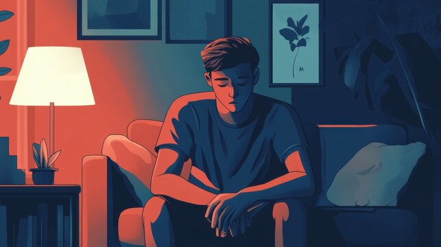 Teenage Isolation at Home, a young person sits alone in a dimly lit room, surrounded by silence, while parents are absorbed in their own lives.