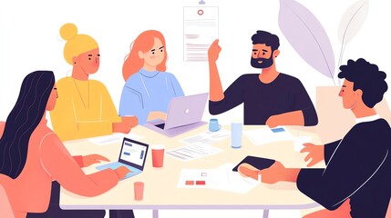 Diverse team collaborating in a meeting