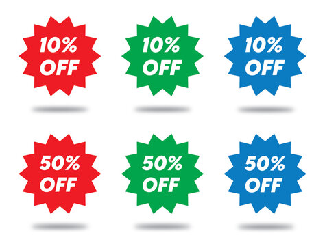 Set of 10 & 50 percent off promotion badges  