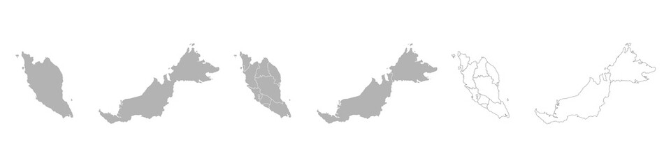 Fototapeta premium Set of MALAYSIA Maps with Main Map and Regional maps