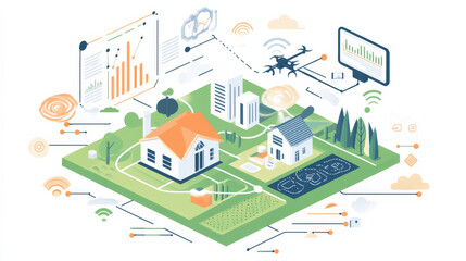 Obraz premium Smart farming concept with precision agriculture technology, using drones for tasks such as research analysis, terrain scanning