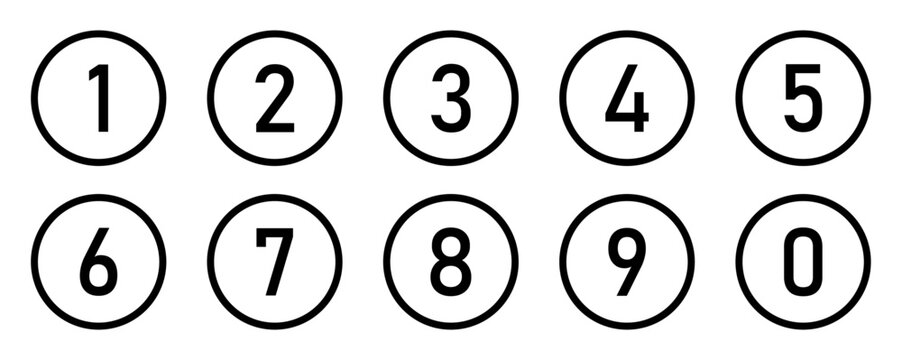 Set of 1 to 9 numbers simple design isolated. Typography set of rounds 1 to 9 numbers. Numeral typographic line icons set. Bullet point number icon set. Vector illustration.