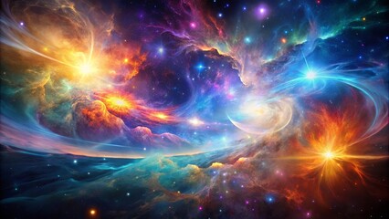 Fototapeta premium Cosmic Symphony of Light and Nebulae, a Celestial Tapestry of Vivid Hues and Glowing Stars