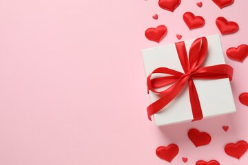 Beautiful gift box on color background