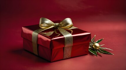 christmas gift, red gift on monochrome background