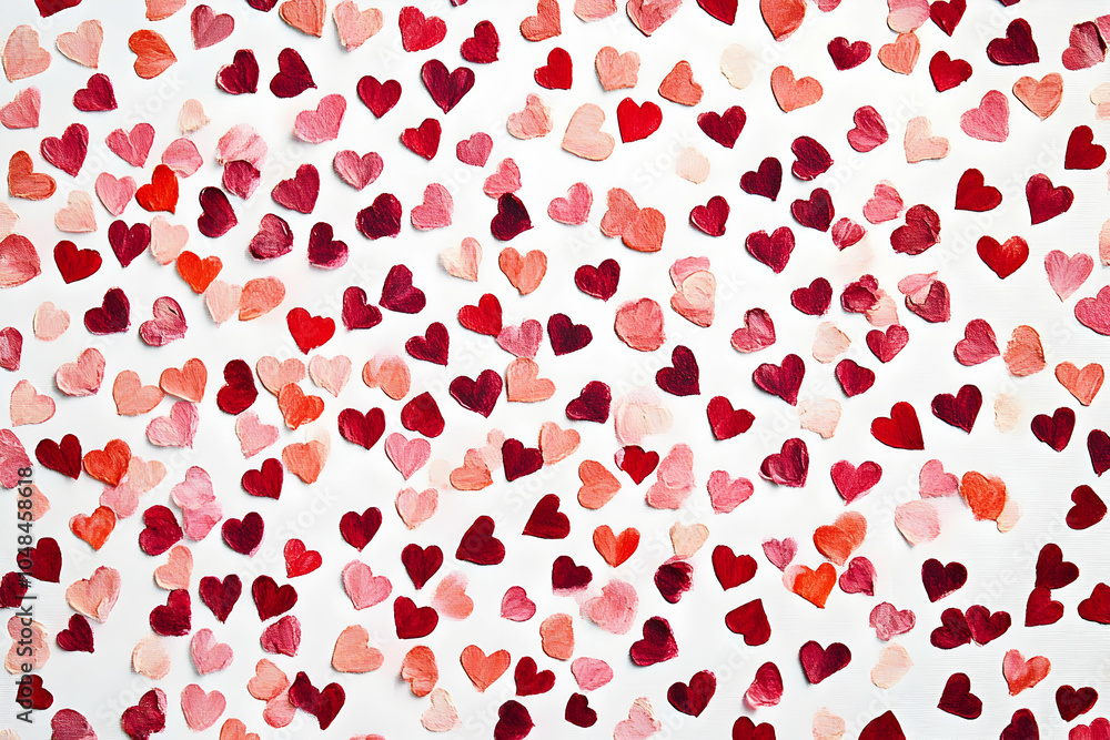 Poster a delicate pattern of small, hand-drawn hearts in shades of red and pink scattered across the canvas
